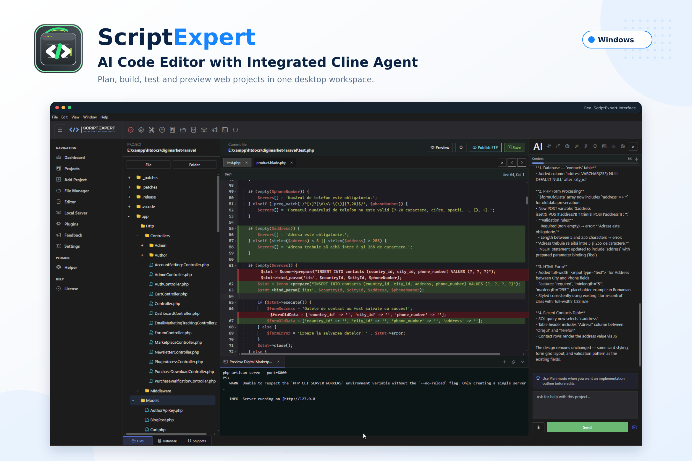 AI Agent Code Editor - Windows Desktop Application