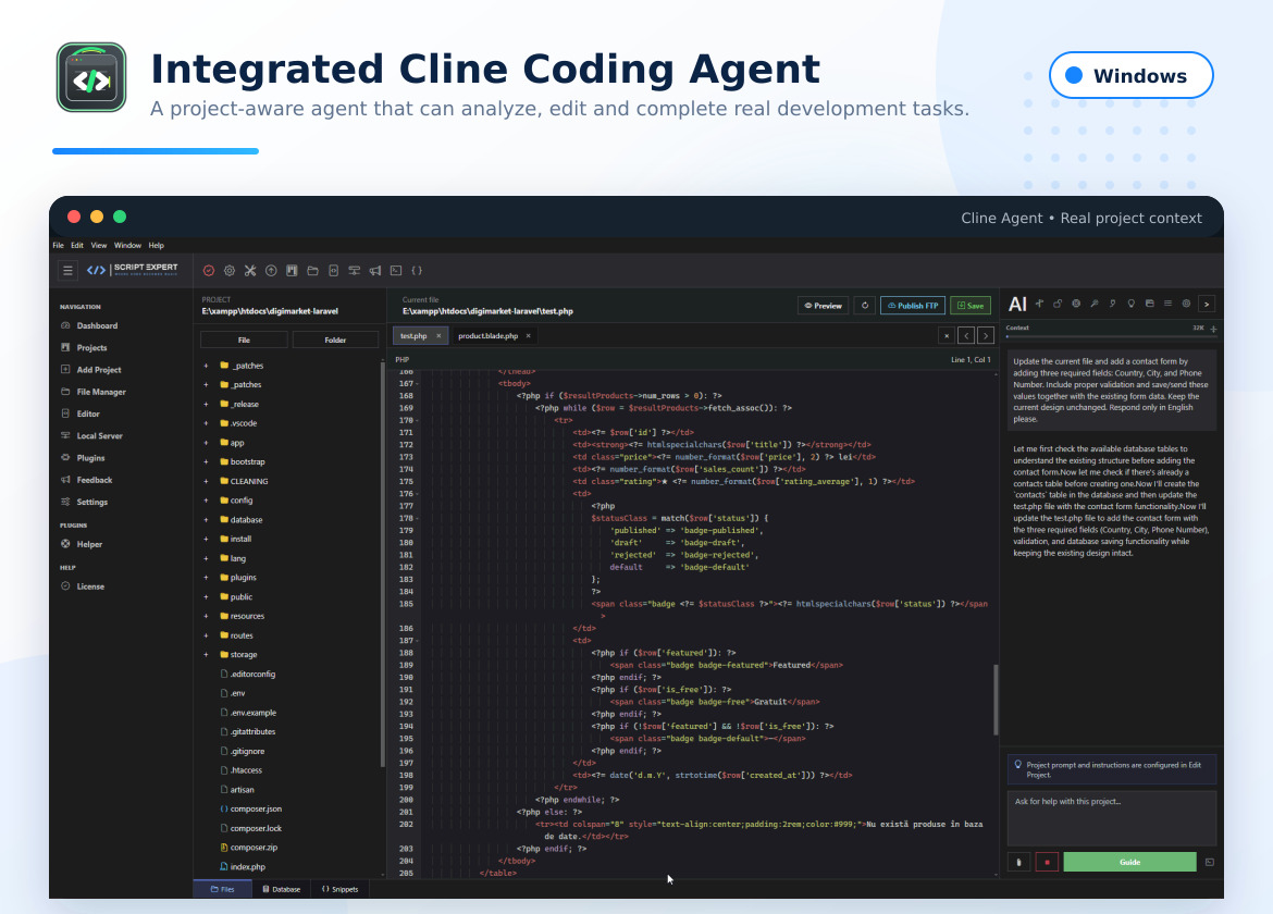 AI Agent Code Editor - Windows Desktop Application
